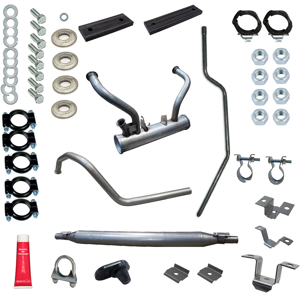 30090014 2cv Dyane Complete Exhaust for 602cc with all Clamps, Nuts & Bolts