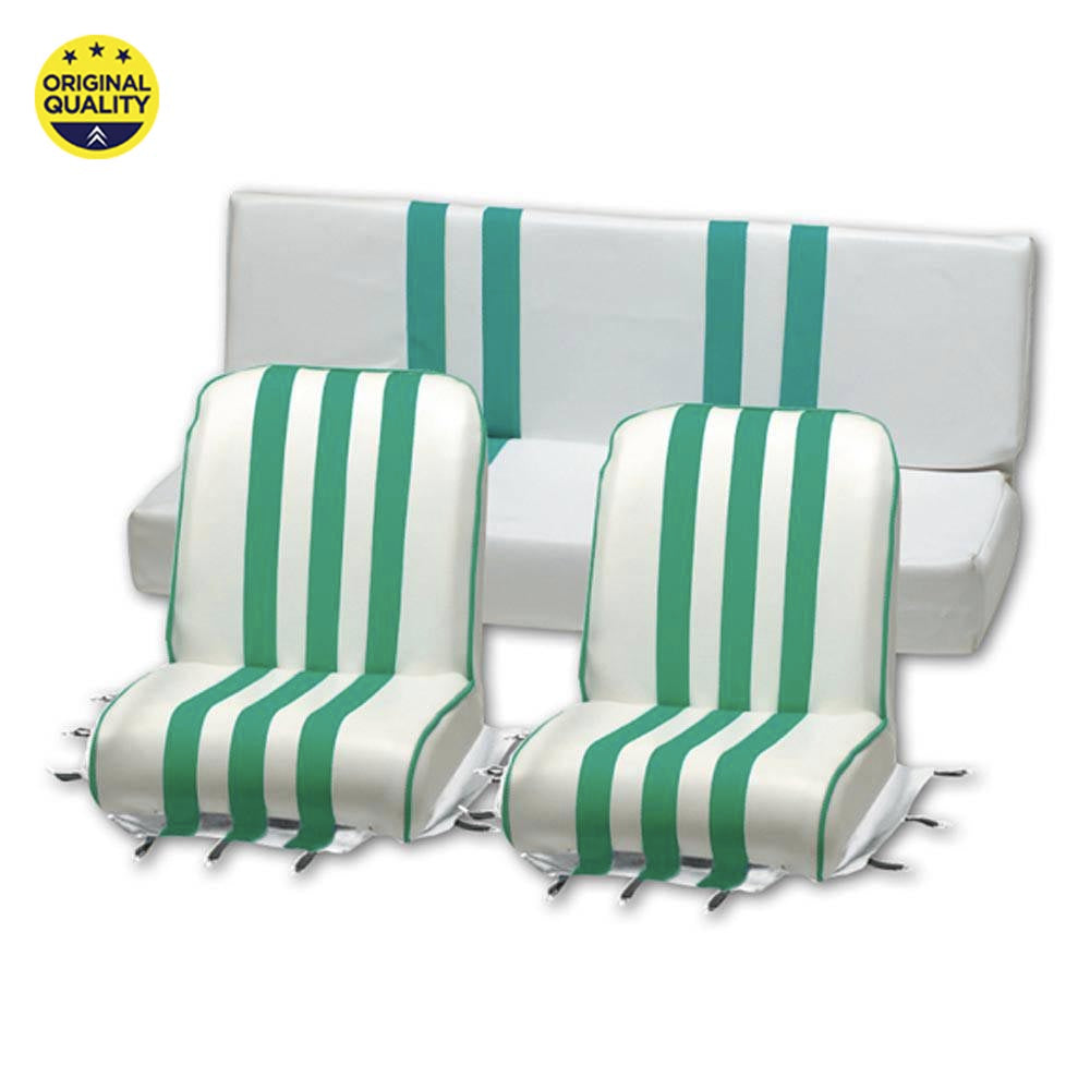 13040320 Mehari Seat Covers - Green and White - Complete Set - 2x Front & 1x Rear