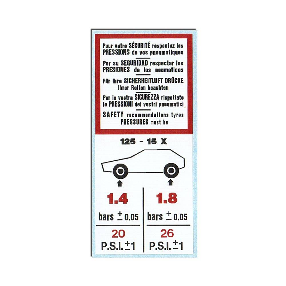 3608050 Tyre Pressure Sticker