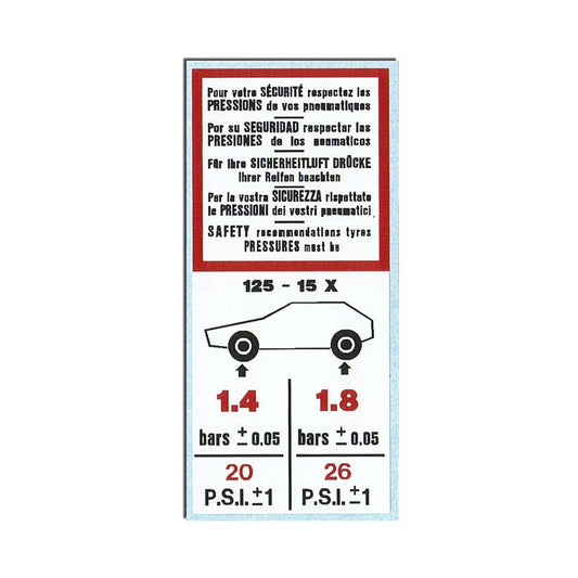 3608050 Tyre Pressure Sticker