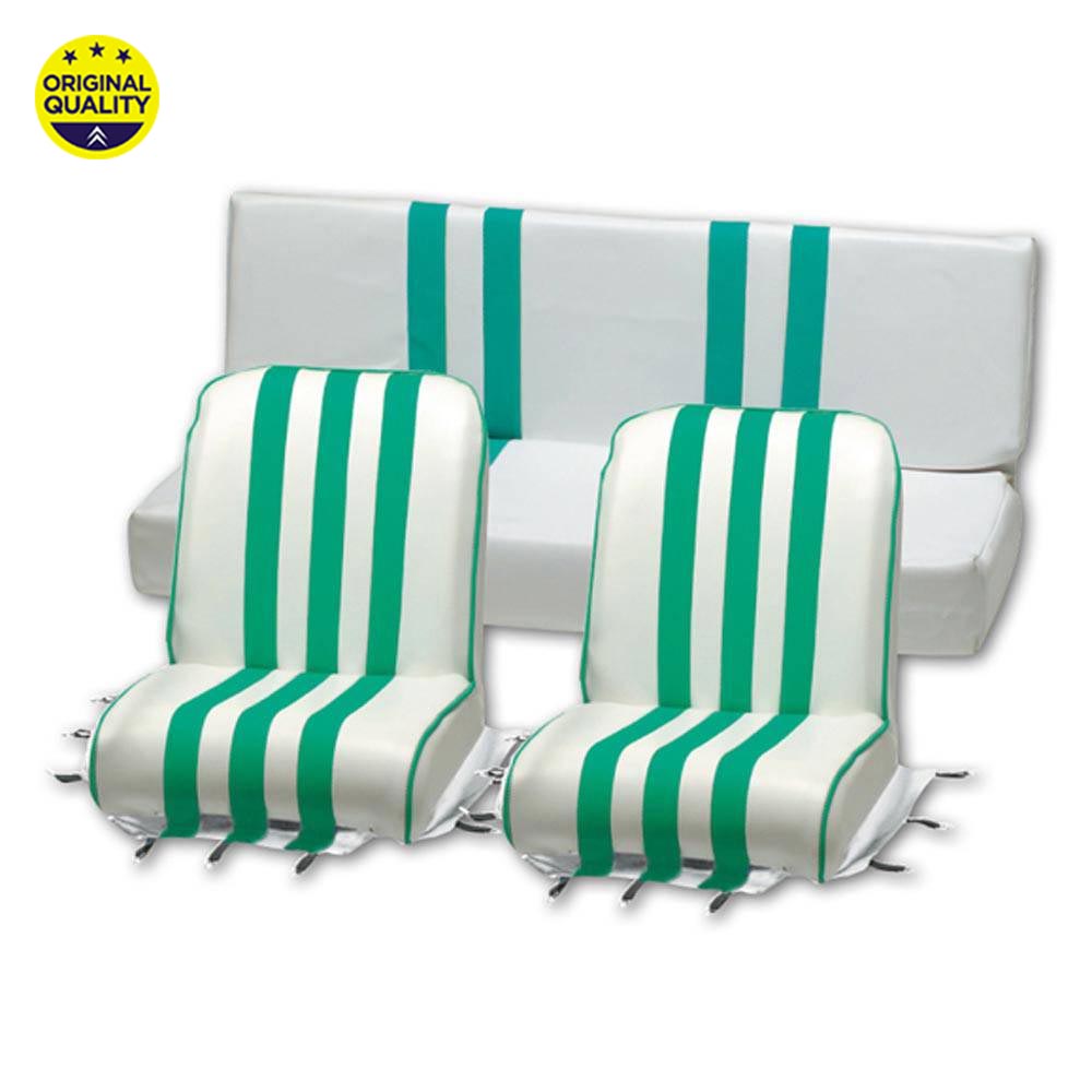 13040320 Mehari Seat Covers - Green and White - Complete Set - 2x Front & 1x Rear